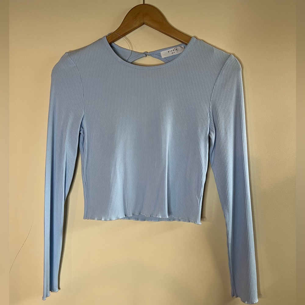 Cut out back light blue long sleeve going out top